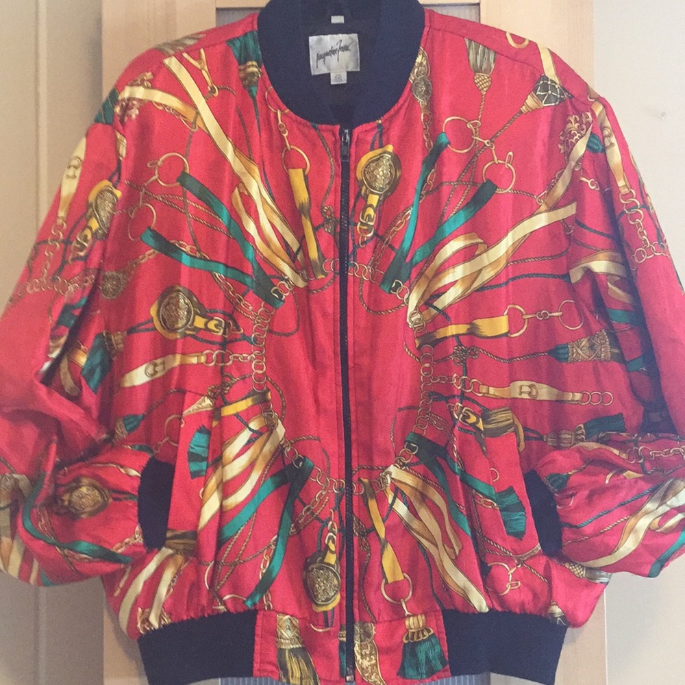 Rare Vtg All Over Print Silk Bomber Jacket